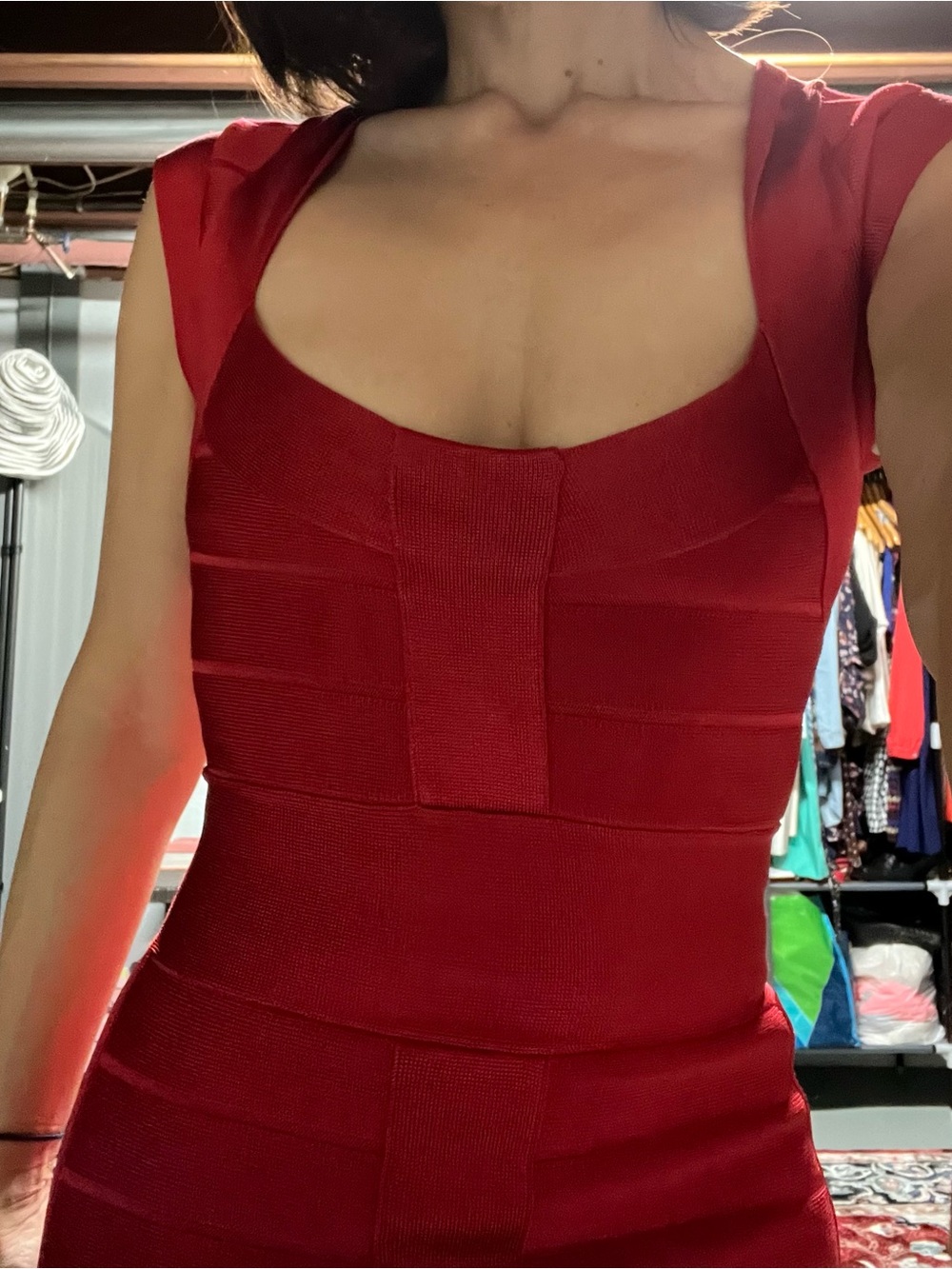 French Connection Red Bandage Midi with Cap Sleeves